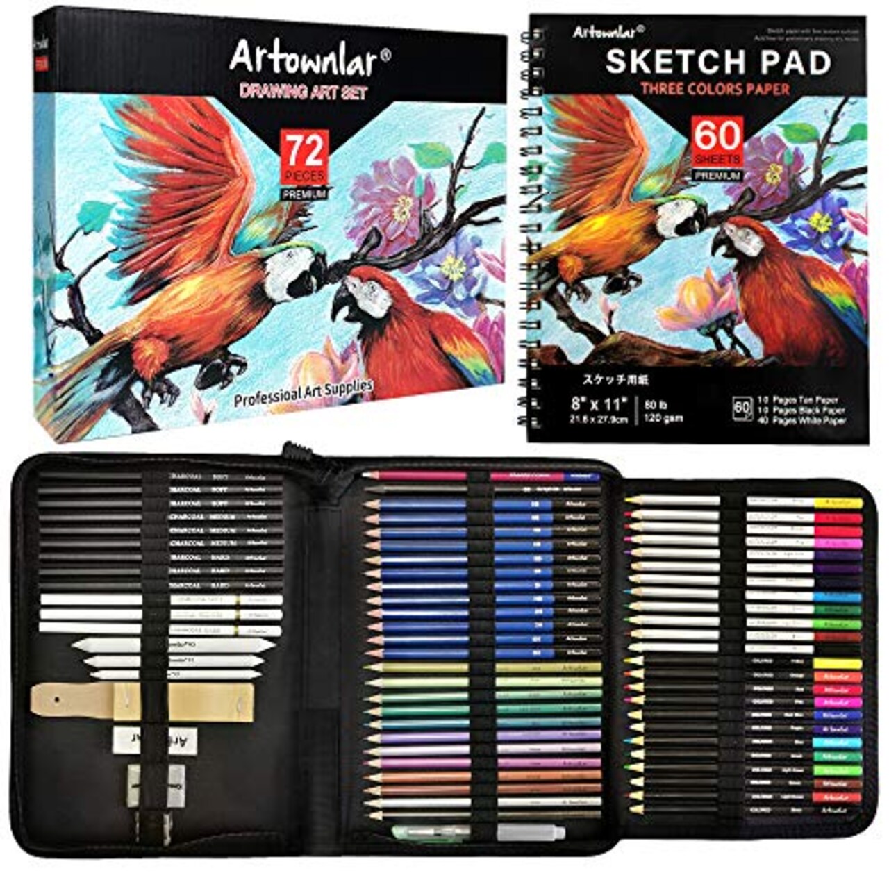 darkeagle Sketch Pencils Set with Sketchbook, 41-Piece Professional Drawing Set and A 50-Sheet Pad for Kids, Teens and Adults, Complete